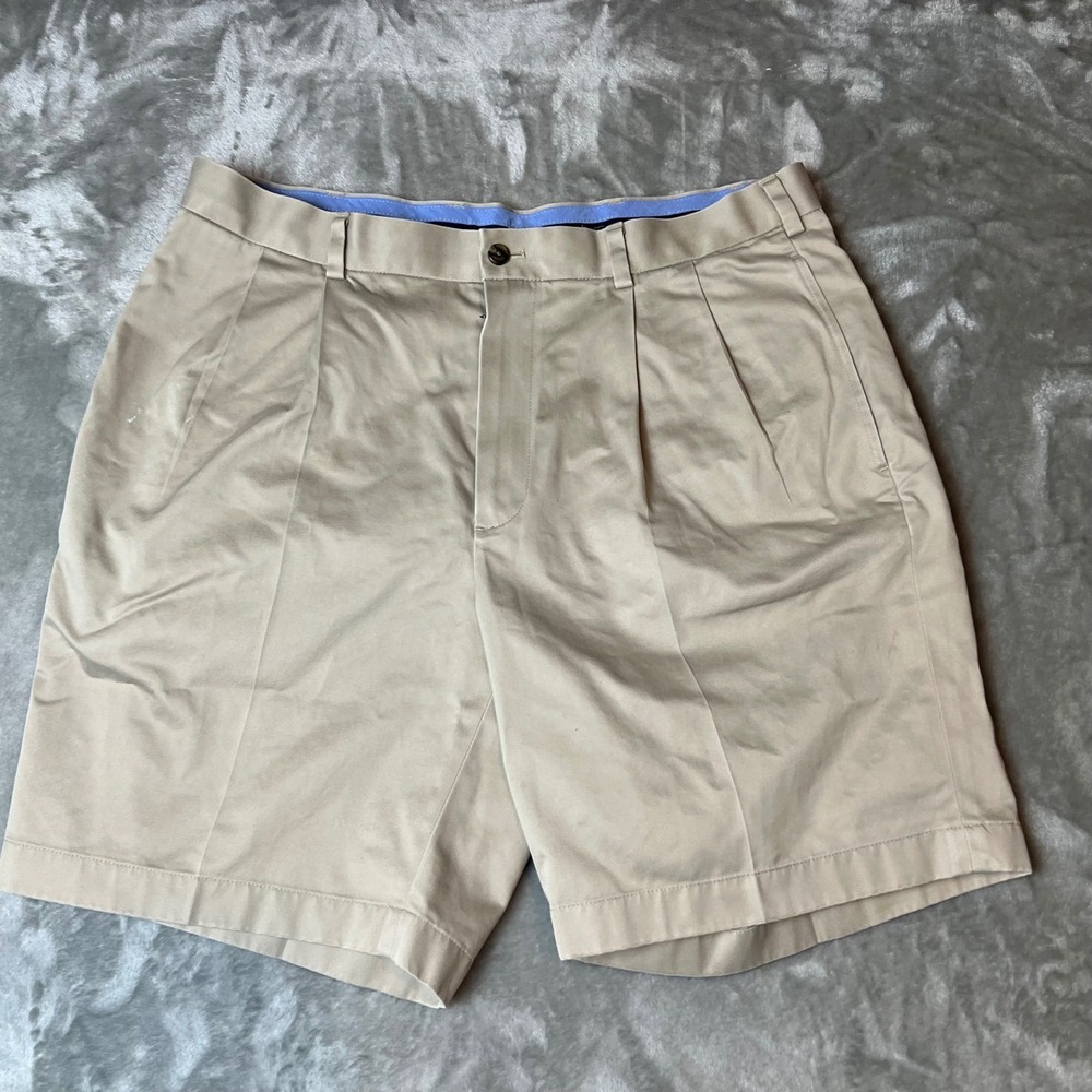 Brooks Brothers Advantage Chino Shorts Light Weight Pleated Tan W36 Mens